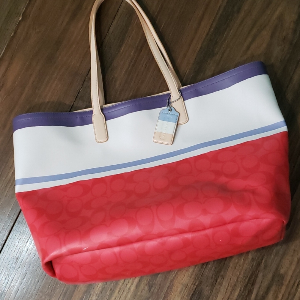 Red, white, & blue coach monogram tote